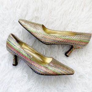 Studio C Vintage Rainbow Metallic Checkered Heels
